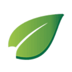 A simple green leaf icon with a curved shape and a central vein, set against a black background. The design conveys a clean and eco-friendly tone.