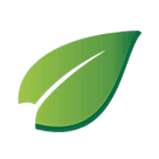 A simple green leaf icon with a curved shape and a central vein, set against a black background. The design conveys a clean and eco-friendly tone.