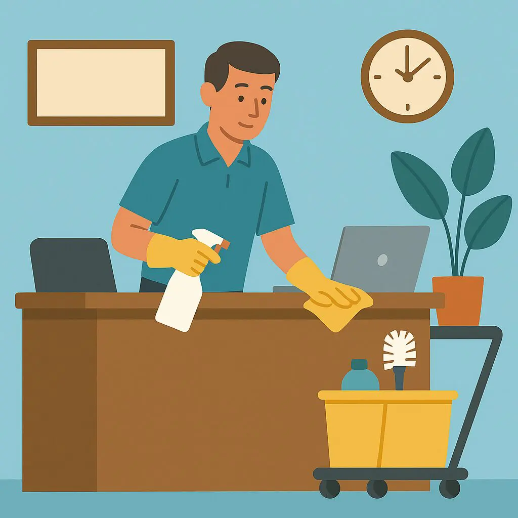 Guy cleaning reception