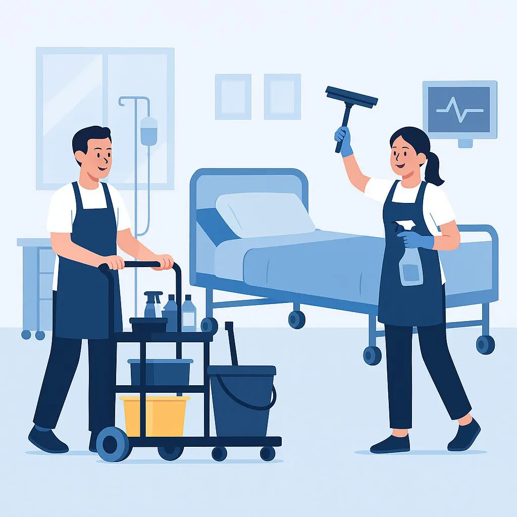 Crew cleaning hospital